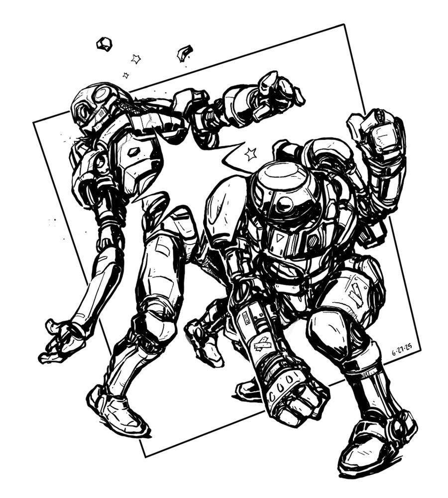 Drawing of robots fighting