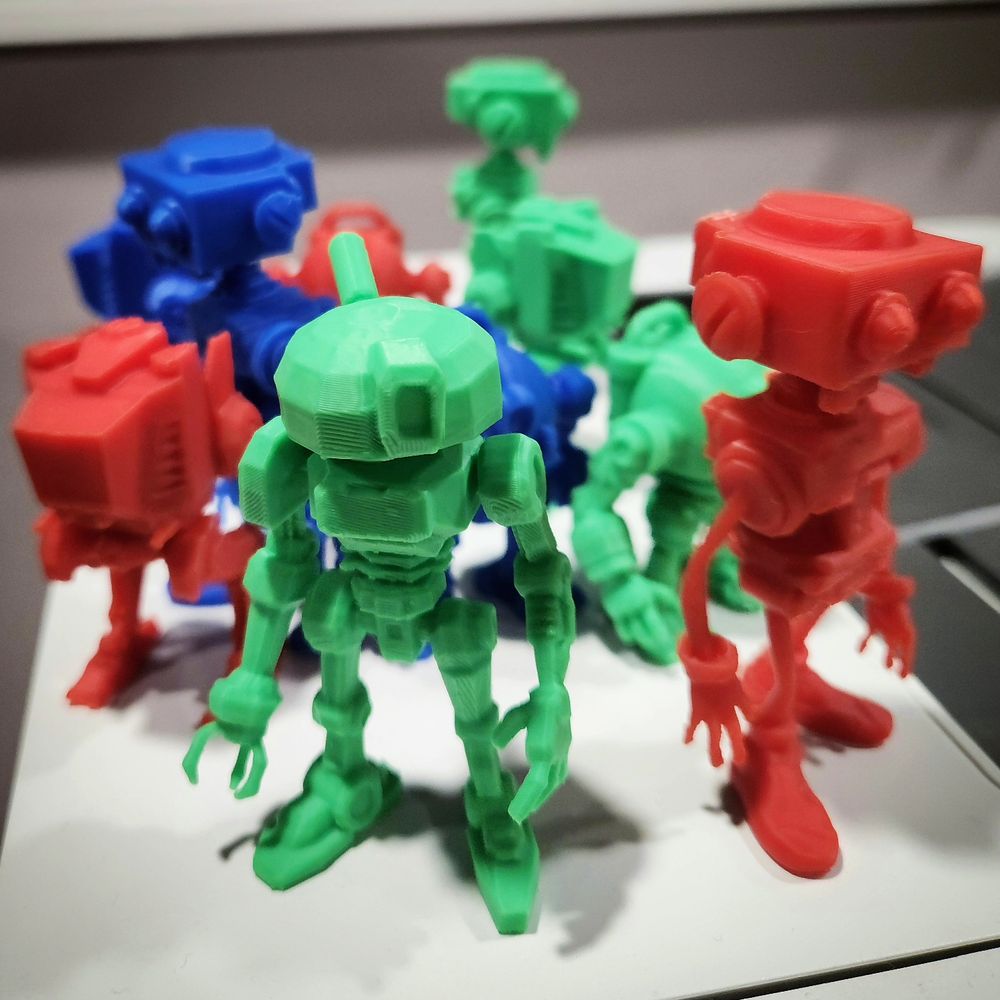 Assortment of 3D-printed robot figurines