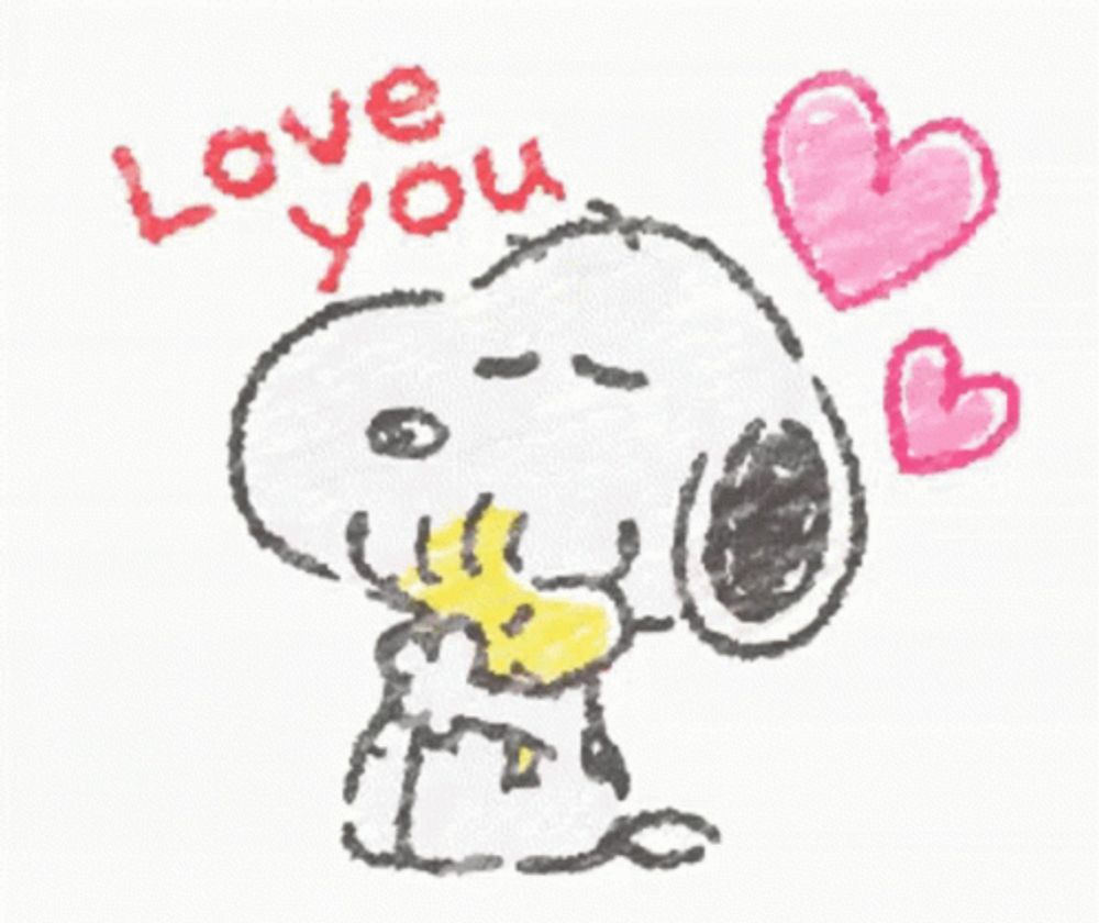 a drawing of snoopy saying " love you "