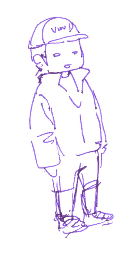 Doodle in felt pen of a figure wearing a cap that says, "Von D"