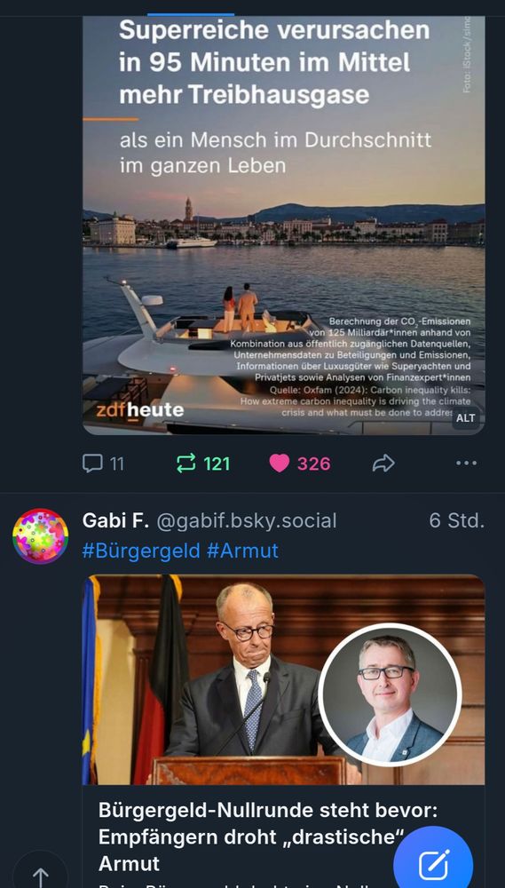 Screenshot der Bluesky Timeline mit zwei Posts: 1) ein Screenshot des ZDF mit der Meldung 