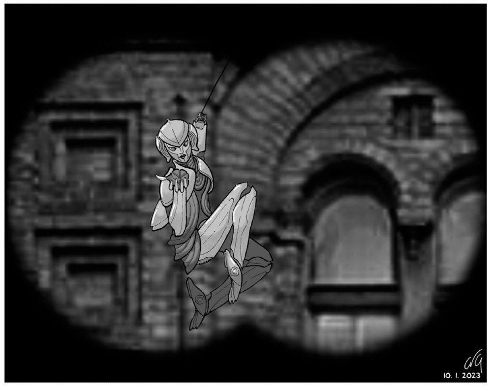 a robot scaling a wall turns to blow a kiss at the camera - illustration by Ariel Guzman 