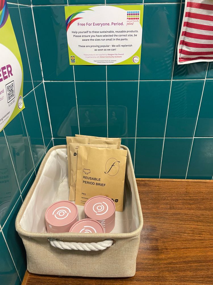 free reusable period products in the library bathroom 