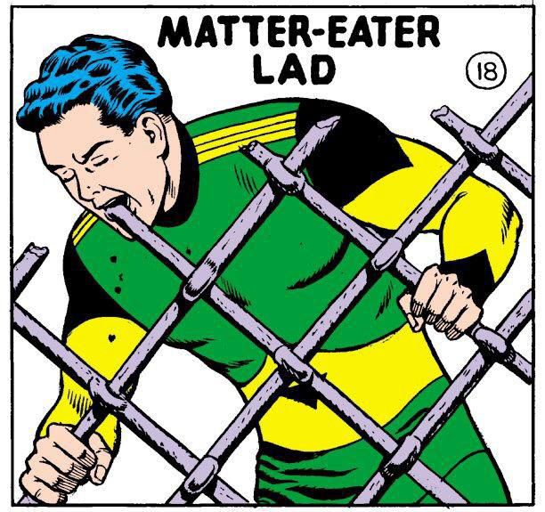 picture of DC superhero Matter-Eater lad eating disgusting inedible-to-humans stuff. And loving it.