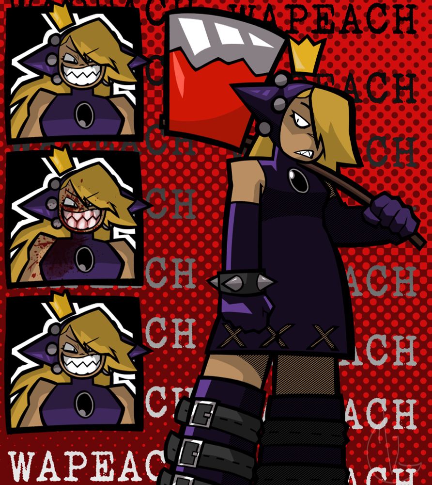 Wapeach in various stages of evil