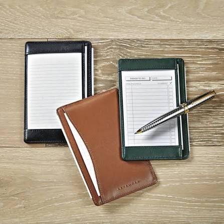 small leather case for storing and writing on notecards