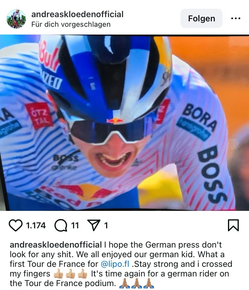 Erster Satz im Instagram-Post von Klöden mit Foto von Florian Lippowitz: „I hope the German press don‘t look for any shit.“