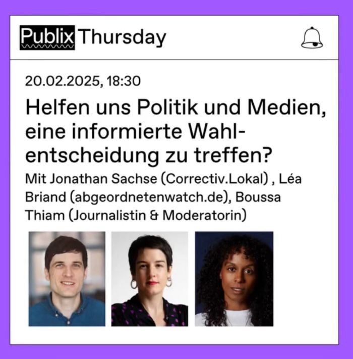 Publix Thursday Titel: „Helfen uns Politik und Medien, eine informierte Wahlentscheidung zu treffen?“