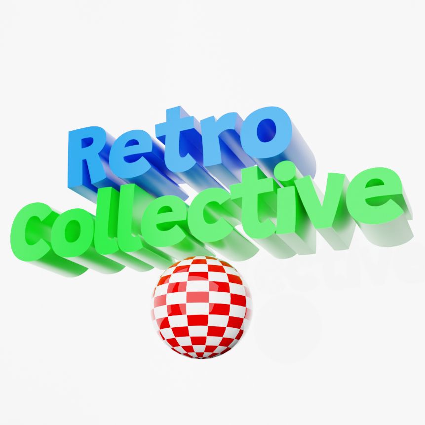 A cartoonish Retro Collective 3D logo with a red and white checkerboard amiga-style ball underneath.