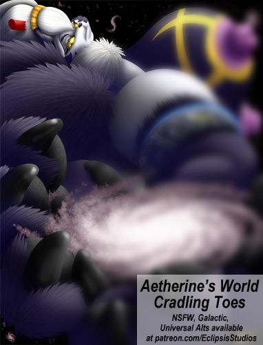 Blurred teaser image of the previous post's picture of Aetherine. This time with a galaxy in her paw and a blurred nipple.