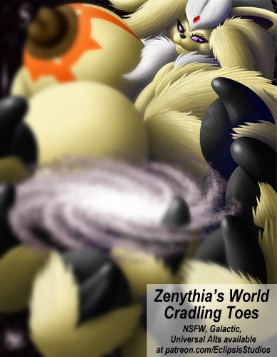Blurred teaser image of one of the alts of the previous post's picture of Zenythia. This time of her with a galaxy in her paw now and showing a blurred nipple