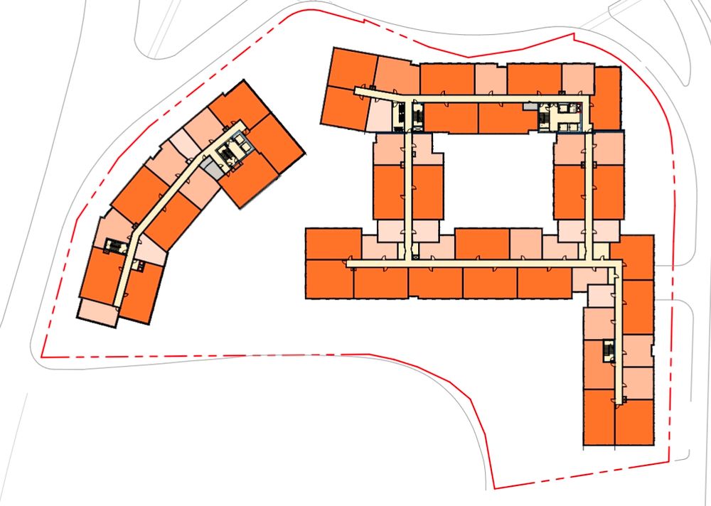 Level 3-5 footprint / unit+circulation map of Verve Charlottesville