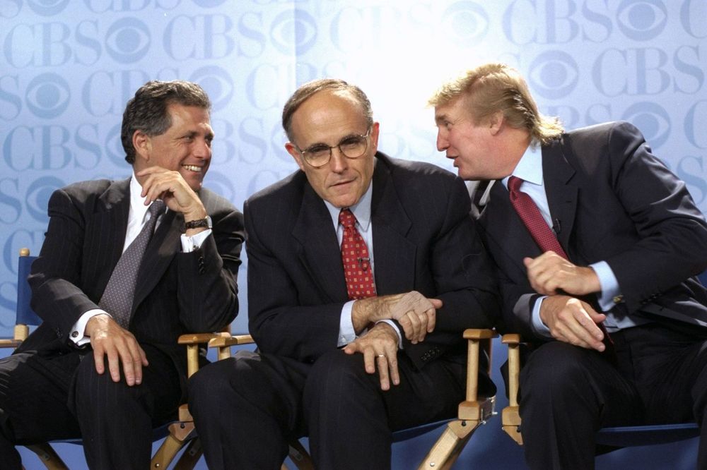 Les Moonves, Rudy Giuliani, and Donald Trump cozying up with each other