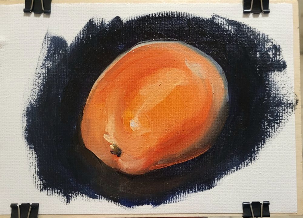 Cherry tomato painted in oil on canvas.