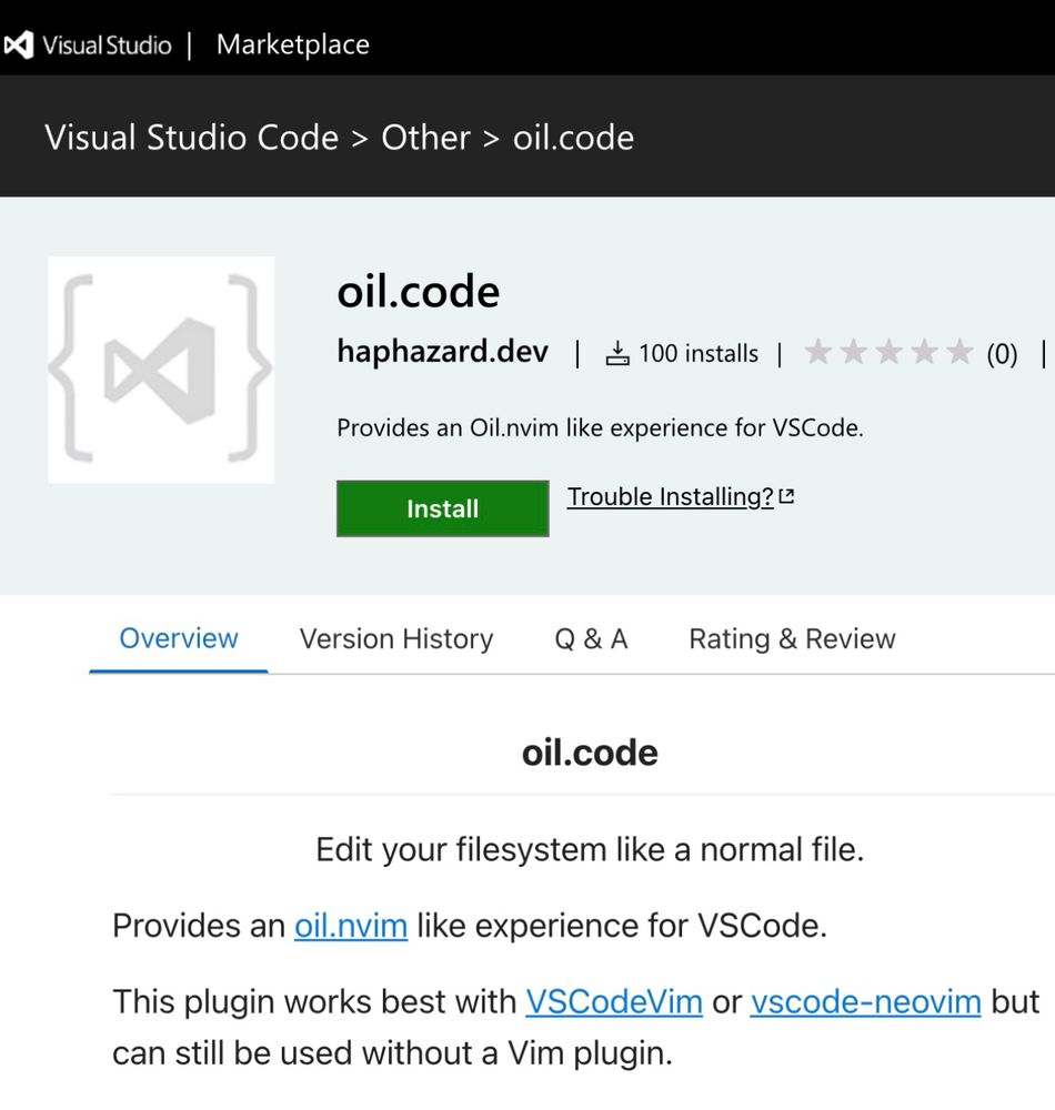 Oil.code VSCode Extension with 100 installs. 
