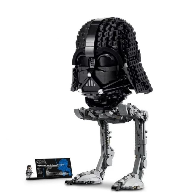Putting the LEGO Vader helmet on chicken walker legs.