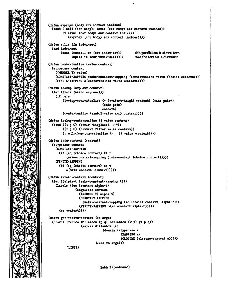 LISP source code with florid ornamentation down the left hand margin
