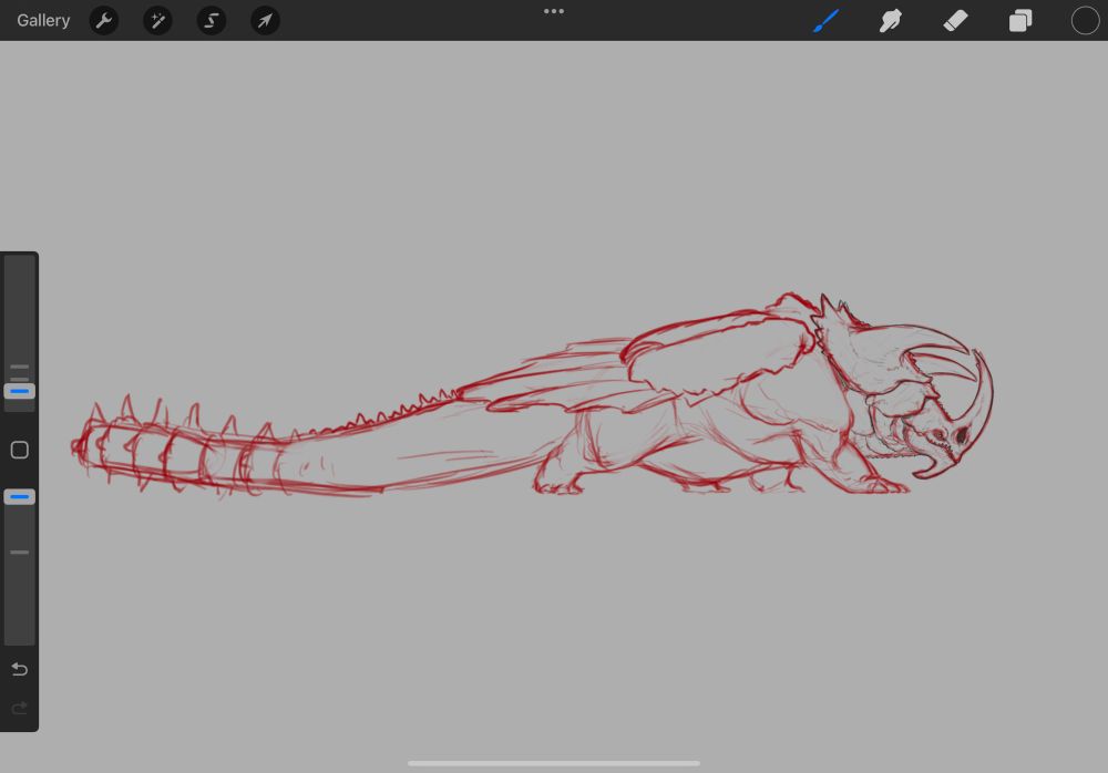 Side profile sketch of my rumblehorn design