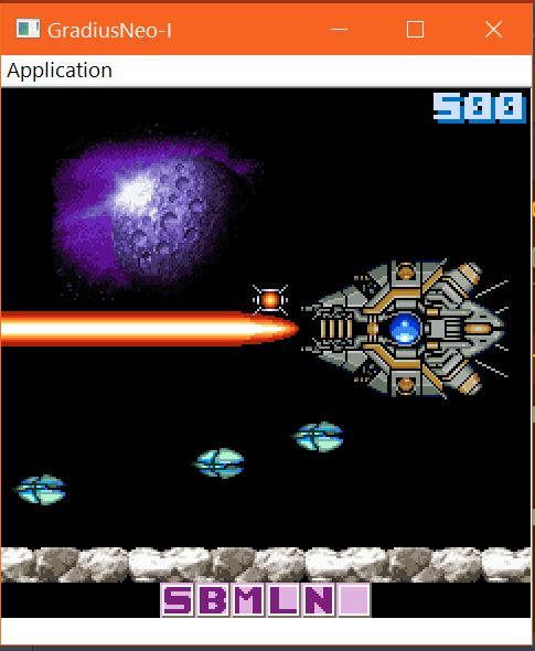 Gradius Neo Imperial in game, a spaceship is firing a beam at enemies in space.