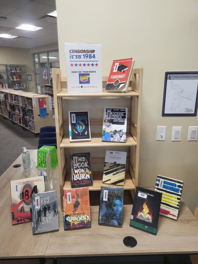 11 YA book displayed on shelves about censorship in the US