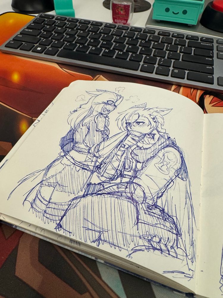 Doodle of G’raha kissing Val’s hand.