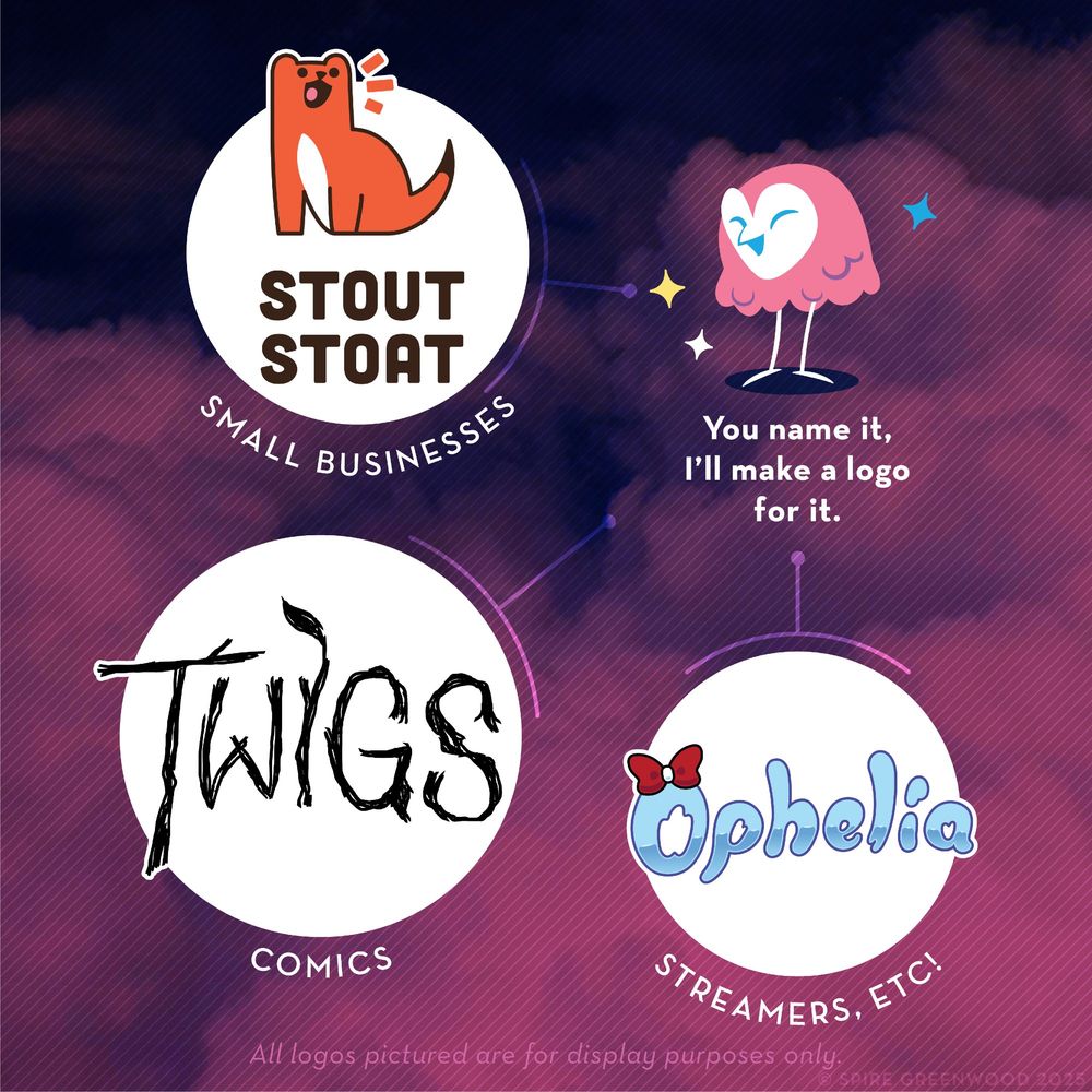 Small businesses, comics, streamers, etc. You name it, I'll make a logo for it.