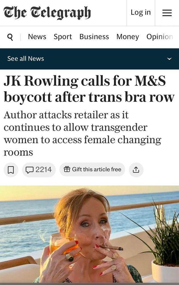The Telegraph 
JK Rowling calls for M&S boycott after trans bra row
Author attacks retailer as it continues to allow transgender women to access female changing rooms