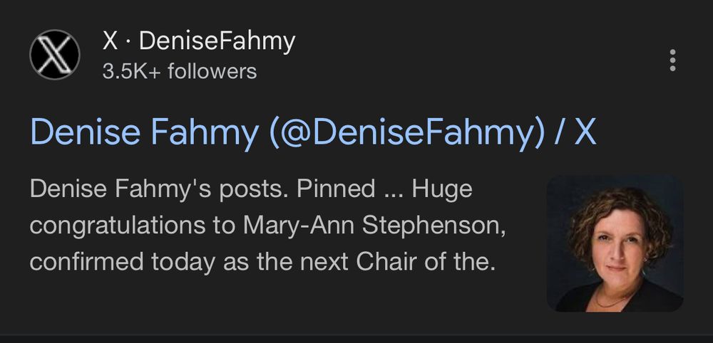 X • DeniseFahmy
3.5K+ followers
Denise Fahmy (@DeniseFahmy) / X
Denise Fahmy's posts. Pinned ... Huge congratulations to Mary-Ann Stephenson, confirmed today as the next Chair of the.
