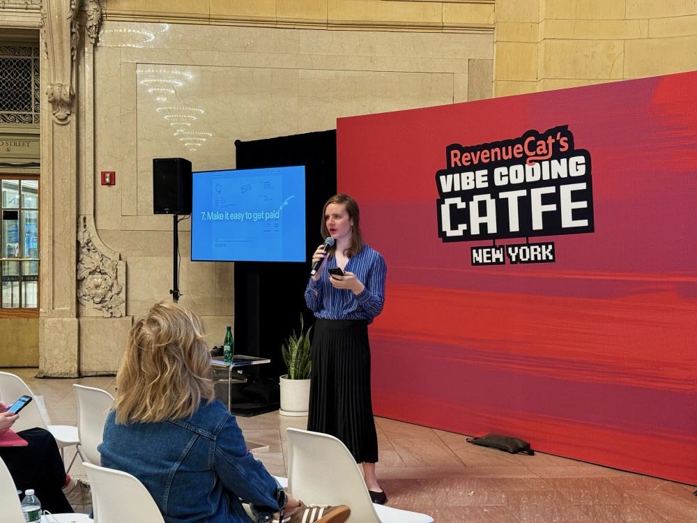 Lickability's mb giving her talk at Revenue Cat's Vibe Coding Catfe.