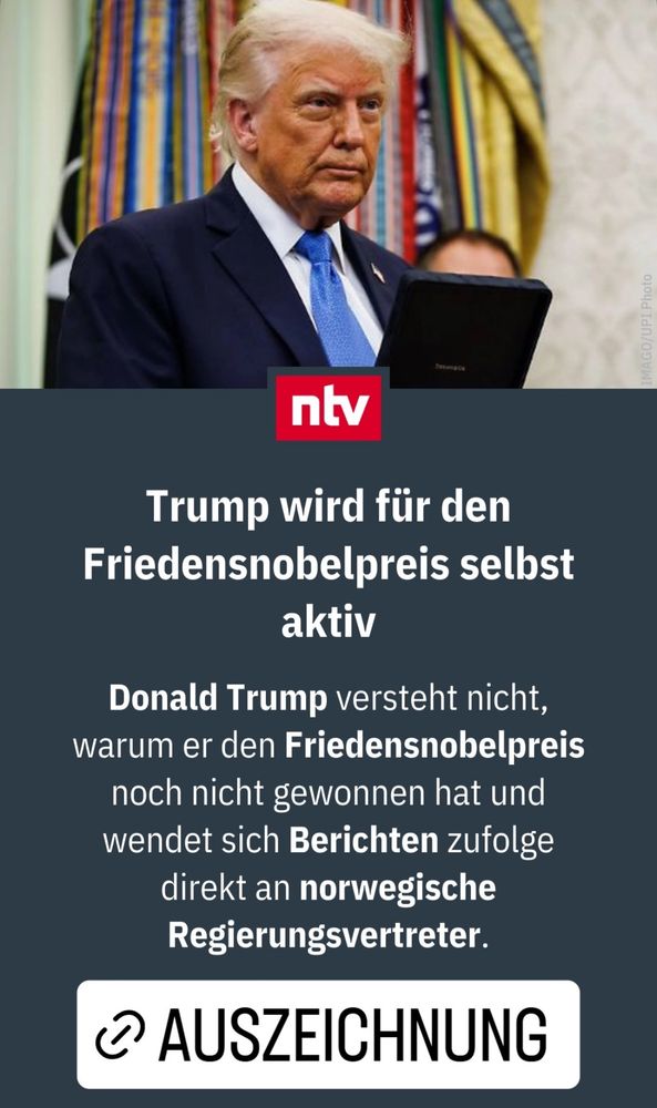 NTV Meldung via Instagram Trump wird für Friedensnobelpreis selbst aktiv 