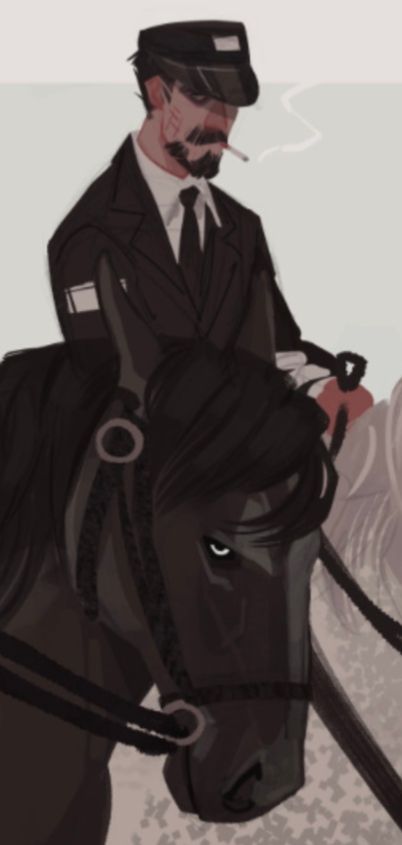 Crop of the original picture showing Jean and Harry's horse, both looking toward the viewer with a dark scowl.