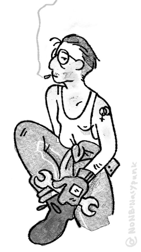 A butch version of Kim Kitsuragi from the game Disco Elysium.