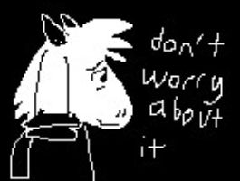 A picture of Ralsei from the updated version of the image. He is looking to the right with a sad smile and saying "Don't worry about it".