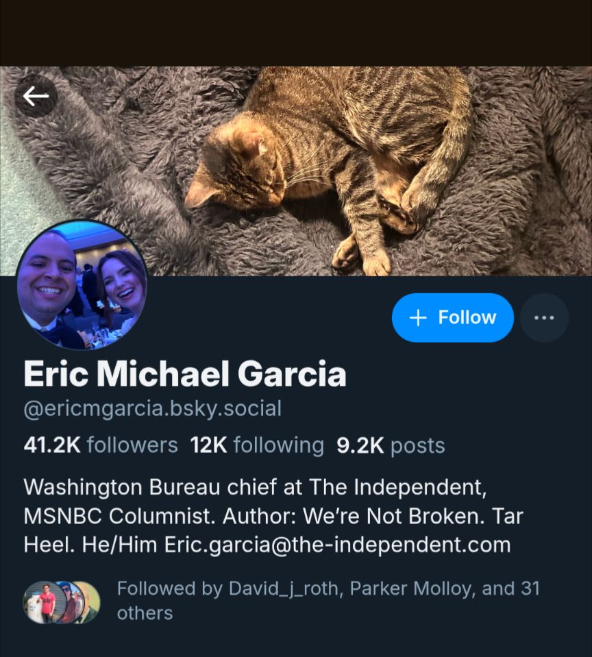 Screenshot of the profile page of news person Eric Michael Garcia