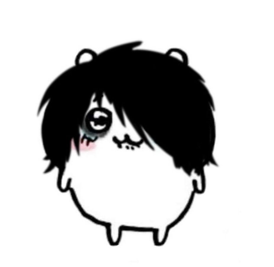 Crying Chiikawa with black emo hair. 