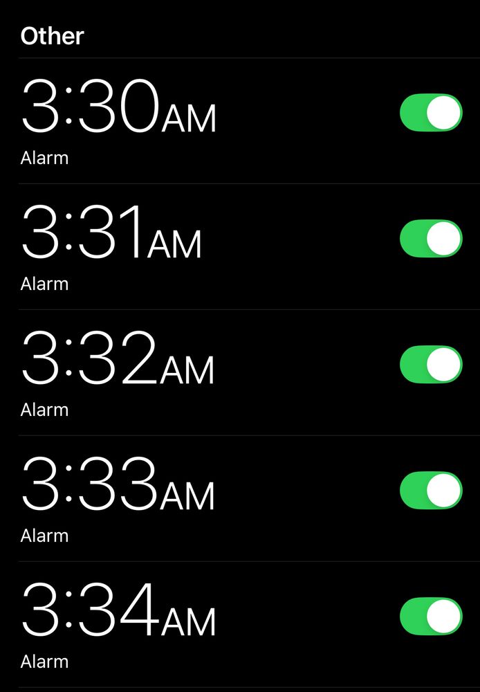 a phone alarm set every minute so i don’t sleep in
