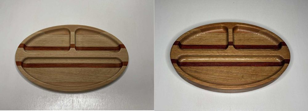 tray before (left) and after (right) being oiled.