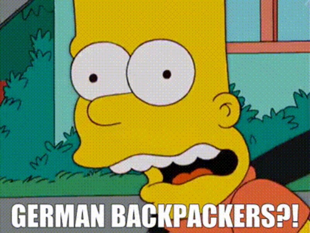 bart simpson says german backpackers on a cartoon