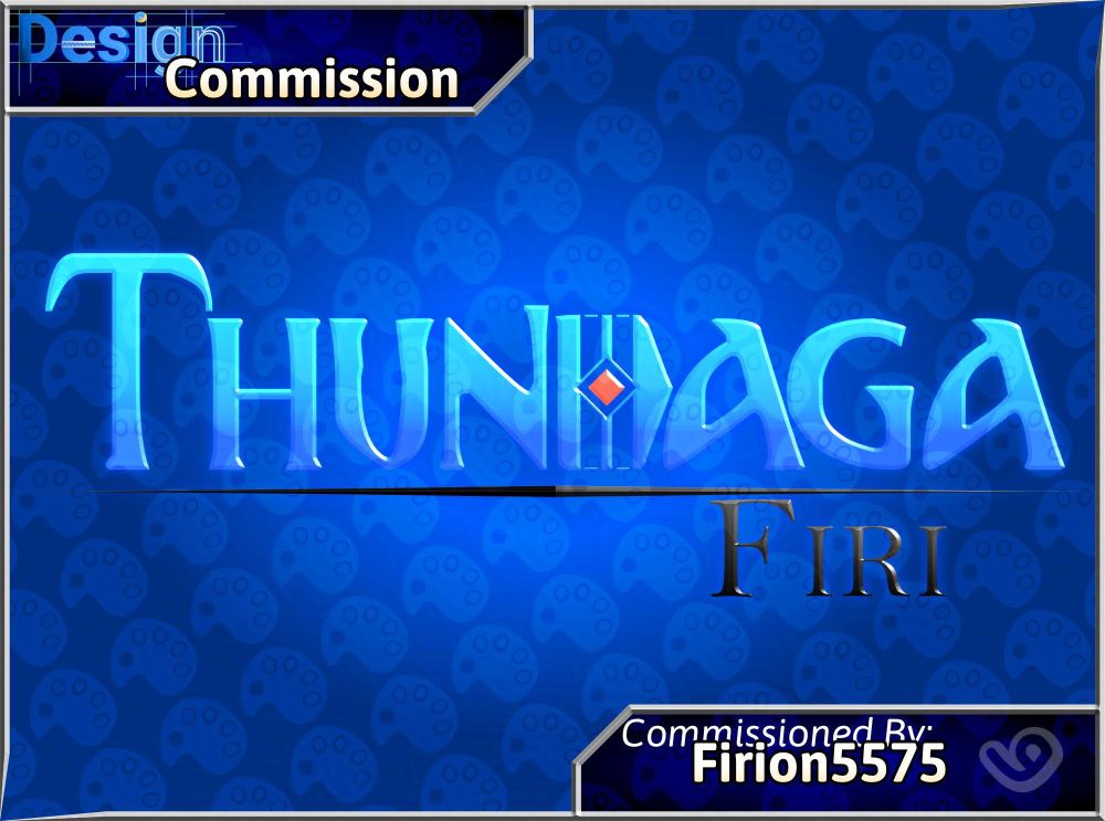 A logo with a light blue and dark blue color scheme. The logo saying "Thundaga Firi" in different fonts reminesant of the Code Geass logo