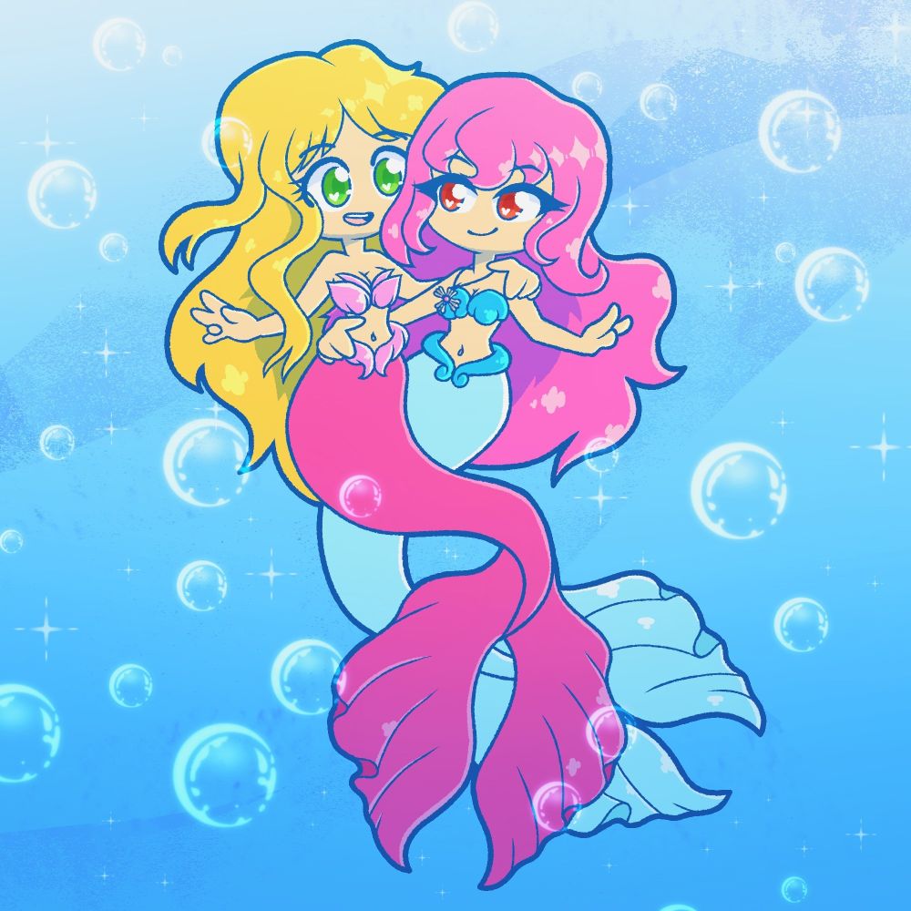 Commissioned image of Sakura and Cynthia in the water together