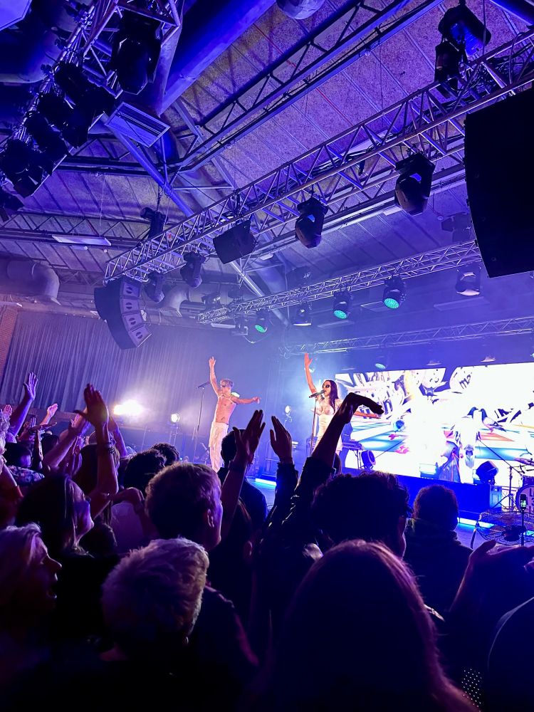 Confidence Man on stage at the Octagon in Sheffield, taken from the right right of the stage.
