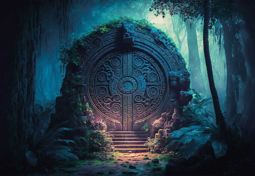 Artwork of a creepy, circular portal in some woods