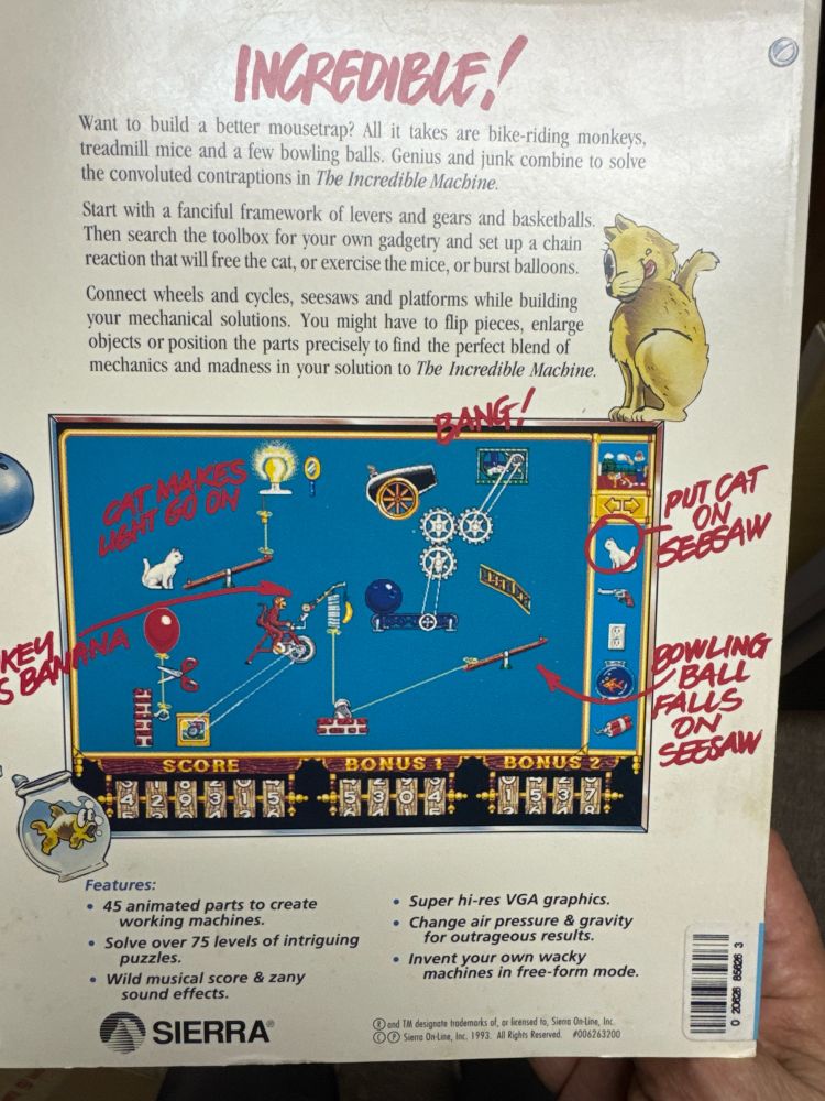 Photo of back of Sierra Incredible Machine software box