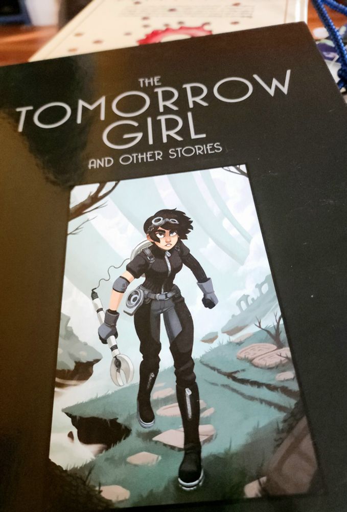 The cover of the book "The Tomorrow Girl and Other Stories" by Sen, featuring cyborg inventor Kim Ross 
