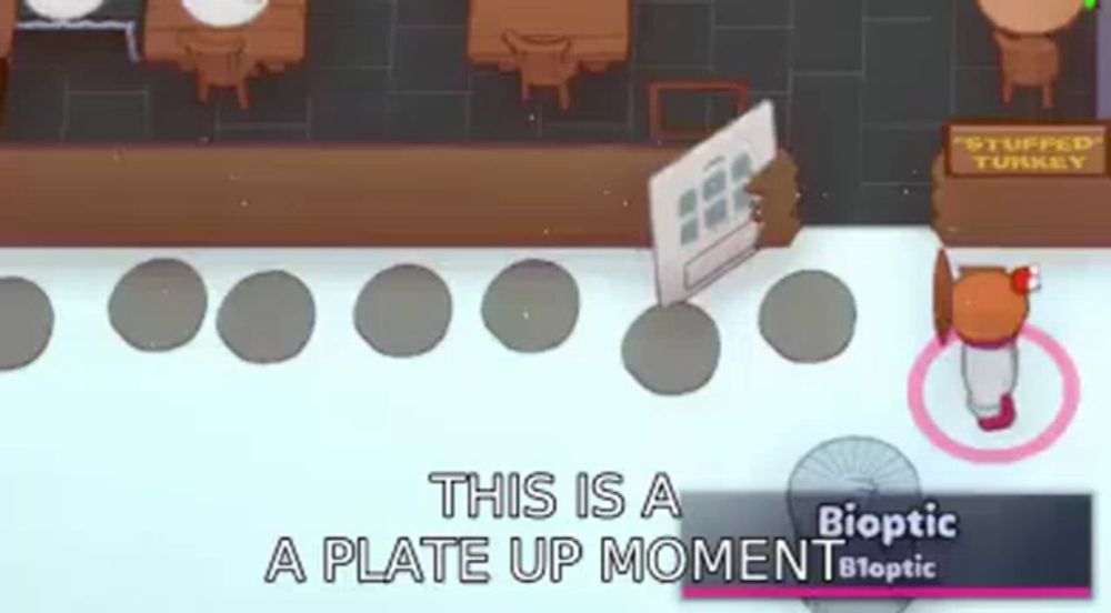 a video game scene with the words this is a plate up moment bioptic