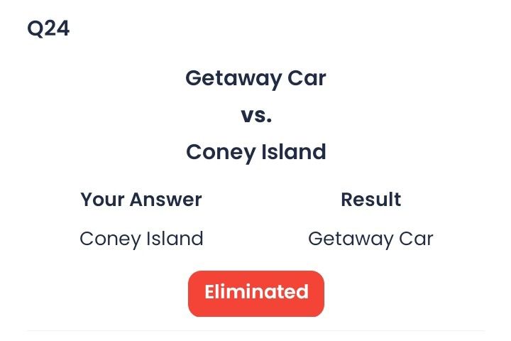 screenshot of the bridge bracket with coney island losing to getaway car