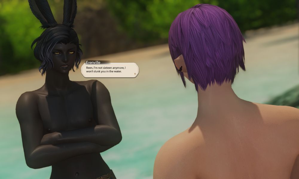 Erenville, arms crossed over his chest, looks unamused.

Erenville: Reen, I'm not sixteen anymore, I won't dunk you in the water.