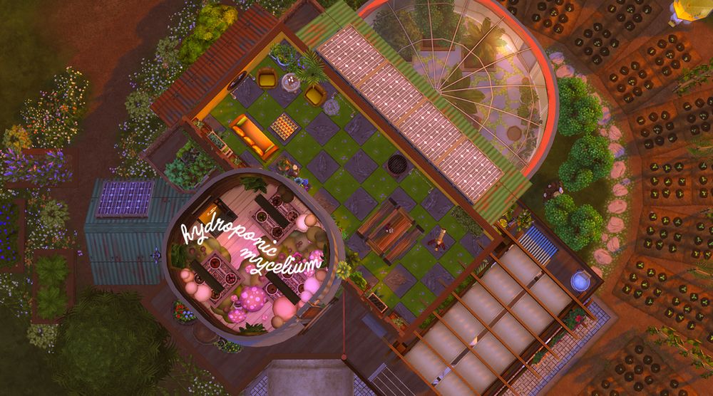 An aerial view of the fourth level floor plan, showing a hydroponic mushroom growing room.
