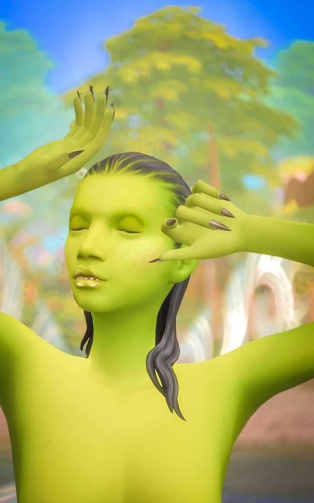 a green fairy with sharp claws and teeth