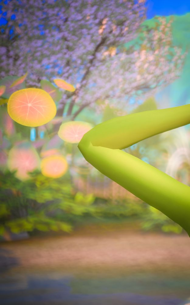 the green elbow of a fairy and strange plants in the Sims 4 world of Innisgreen